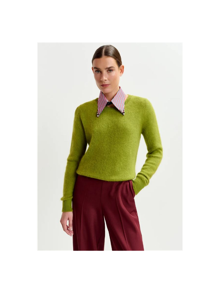 Groene trui in angorawolmix Igora Essentiel