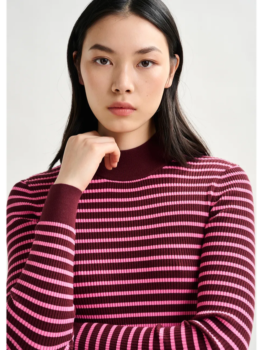 Bordeaux roze gestreepte pull in ribbel Ifrancis Essentiel