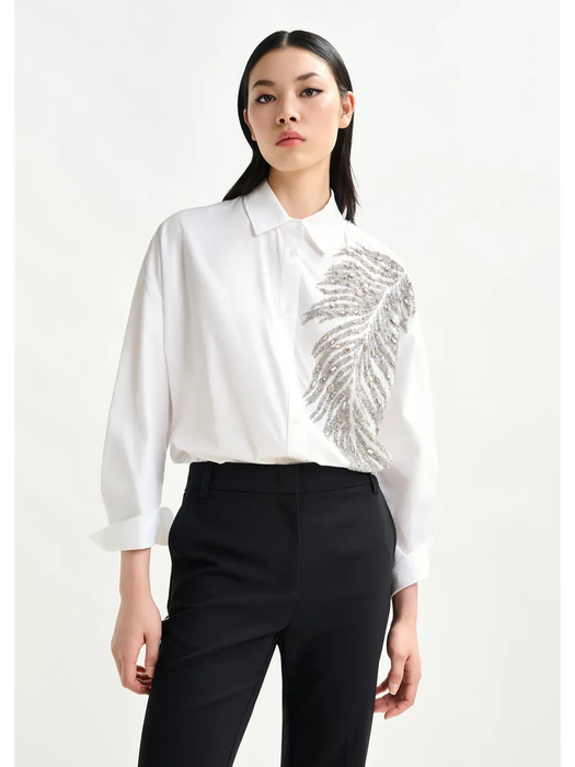 Wit en zilveren katoenen hemdblouse met pailletten Iliza Essentiel