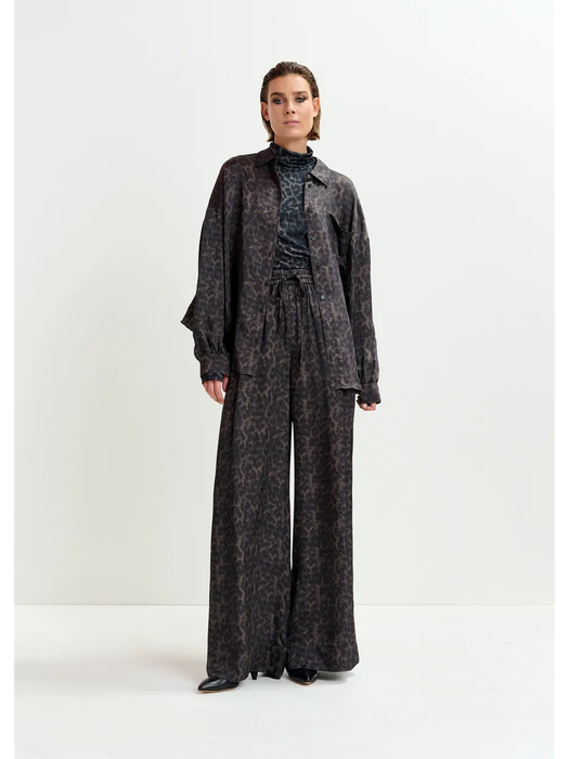 Bruine en zwarte brede broek in luipaardprint Irving Essentiel