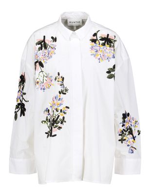 Witte katoenen blouse met print in multicolor kralen Singus Munthe
