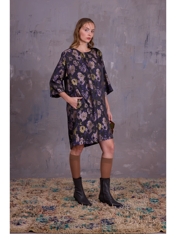 Multicolor jurk in print met boothals Eliana Nathalie Vleeschouwer