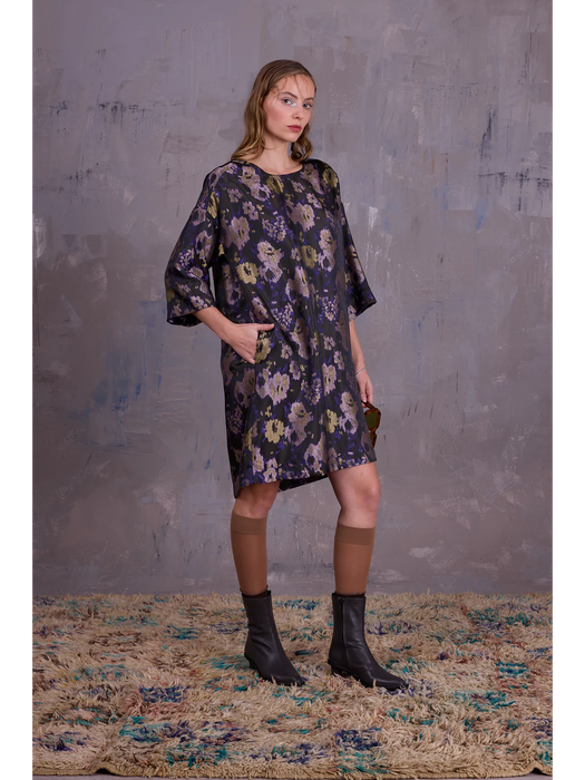 Multicolor jurk in print met boothals Eliana Nathalie Vleeschouwer