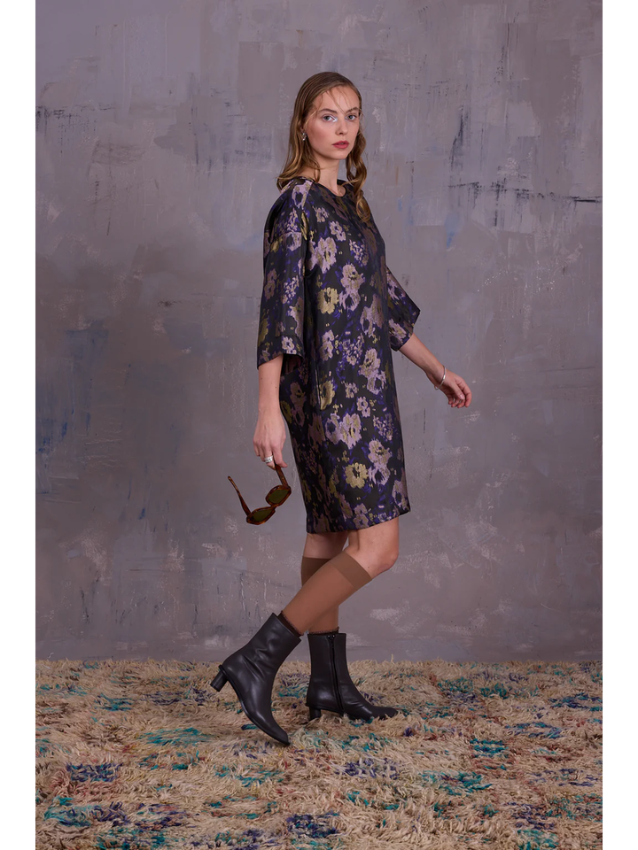 Multicolor jurk in print met boothals Eliana Nathalie Vleeschouwer