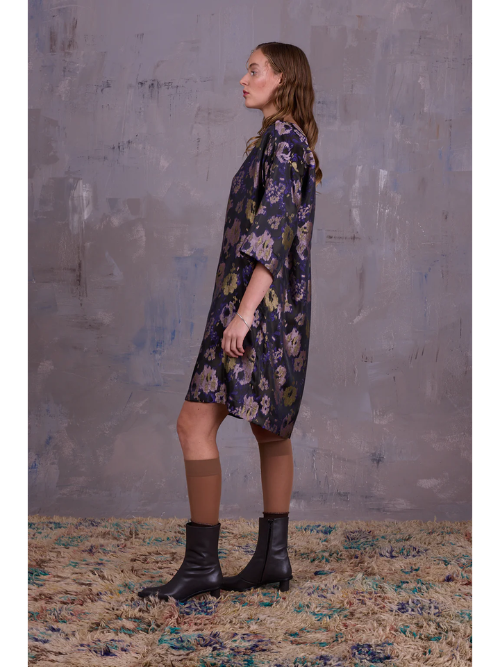 Multicolor jurk in print met boothals Eliana Nathalie Vleeschouwer