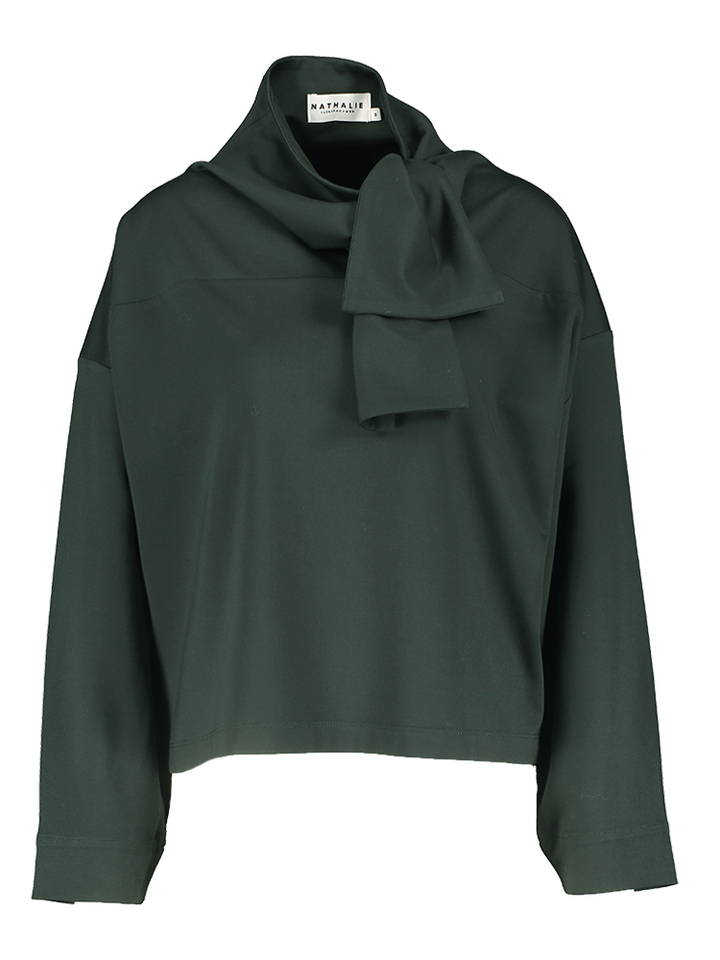 Groene sweater met grote strik en uitlopende mouwen Getruda Nathalie Vleeschouwer