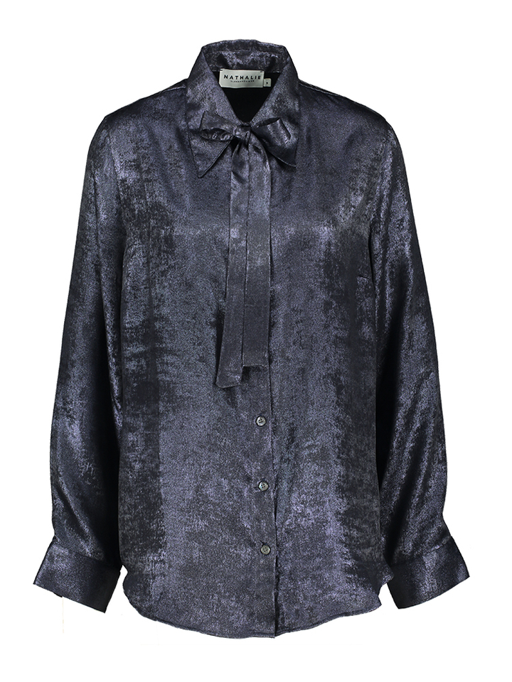 Donkerblauwe metallic blouse Godelieve Nathalie Vleeschouwer