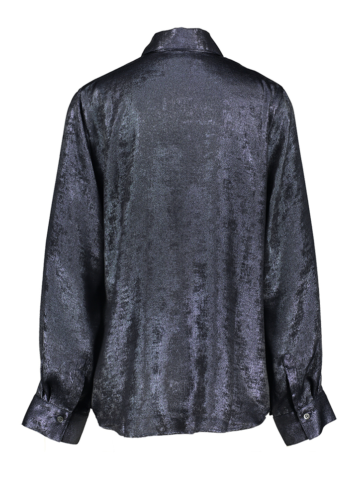 Donkerblauwe metallic blouse Godelieve Nathalie Vleeschouwer
