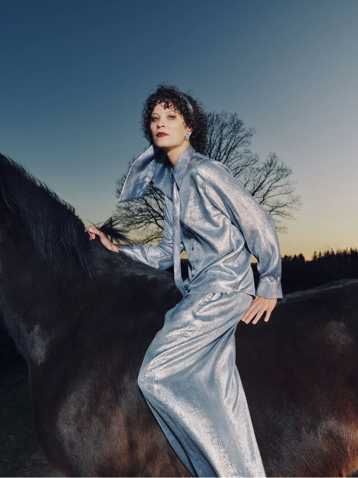 Grijze metallic blouse Godelieve Nathalie Vleeschouwer