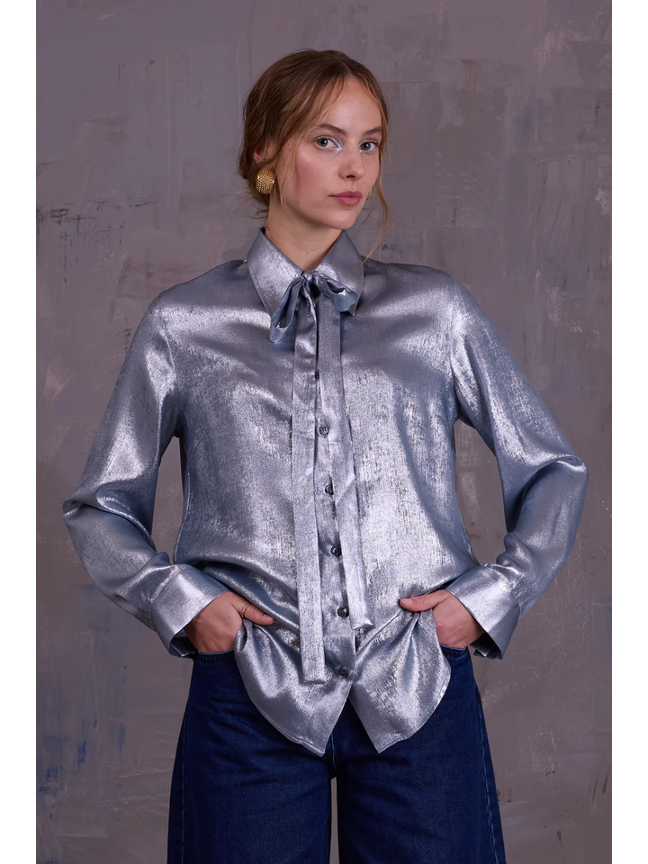 Grijze metallic blouse Godelieve Nathalie Vleeschouwer
