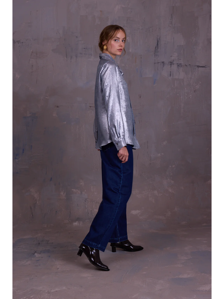 Grijze metallic blouse Godelieve Nathalie Vleeschouwer