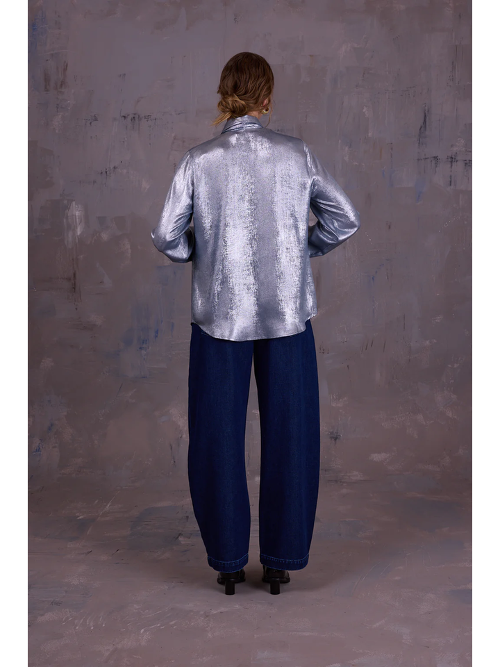 Grijze metallic blouse Godelieve Nathalie Vleeschouwer