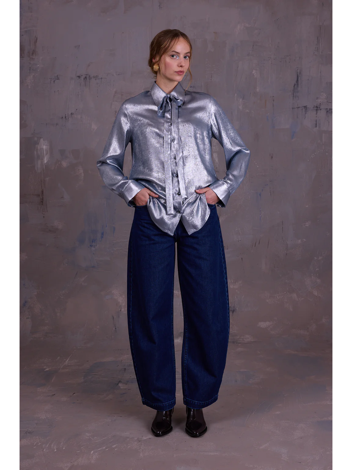 Grijze metallic blouse Godelieve Nathalie Vleeschouwer