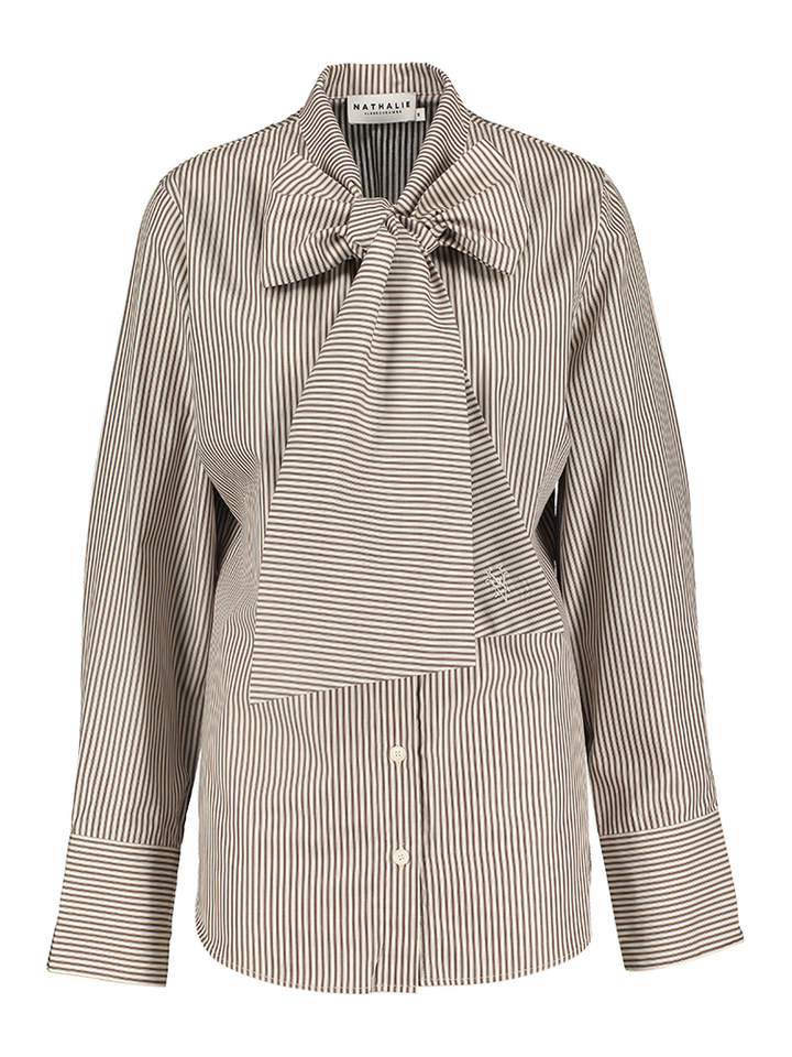 Beige bruin gestreepte katoenen bloes Nathalie Vleeschouwer 
