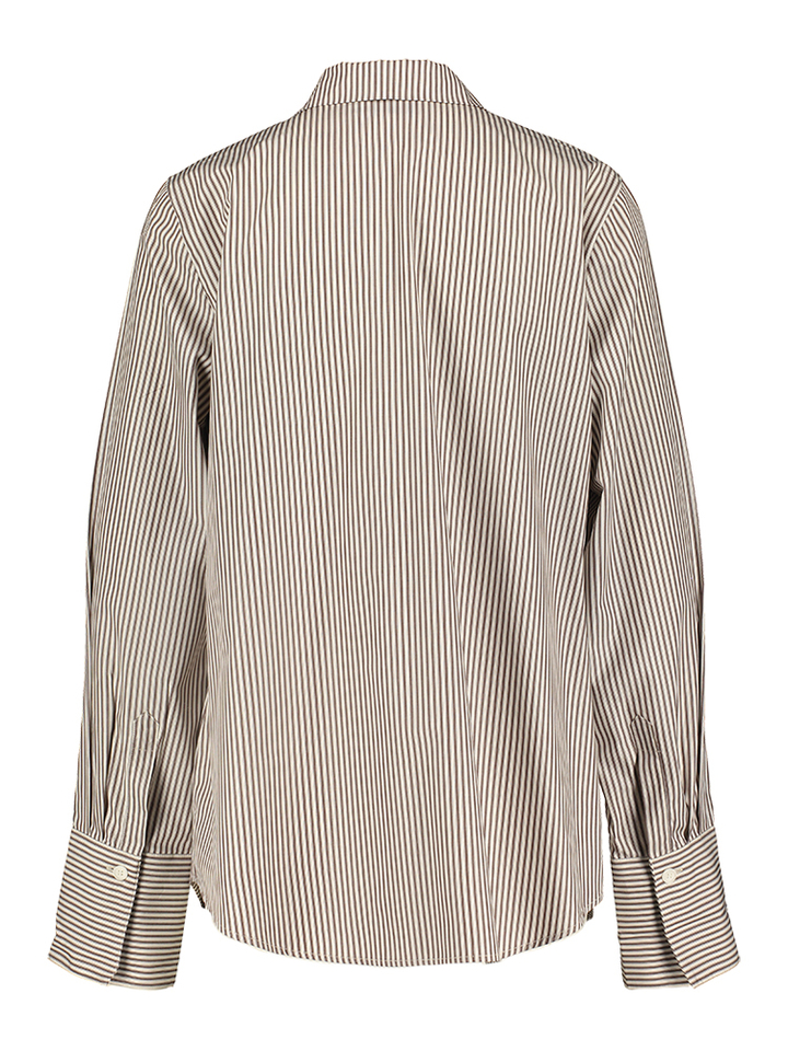 Beige bruin gestreepte katoenen bloes Nathalie Vleeschouwer 