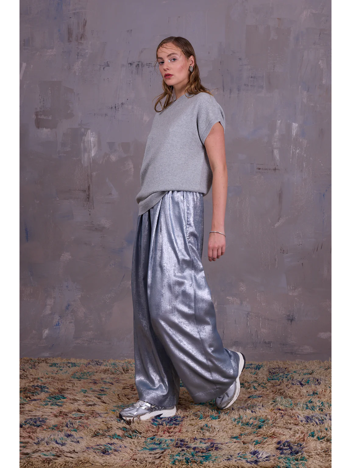 Zilverkleurige lange wijde broek Freddy Nathalie Vleeschouwer 