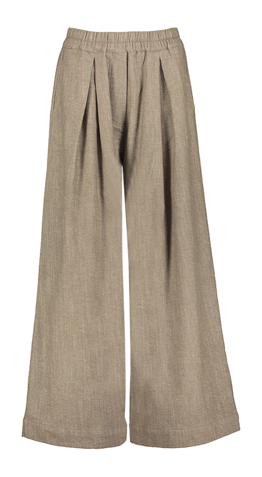 Donker beige wijde broek met bandplooi Freddy Nathalie Vleeschouwer 