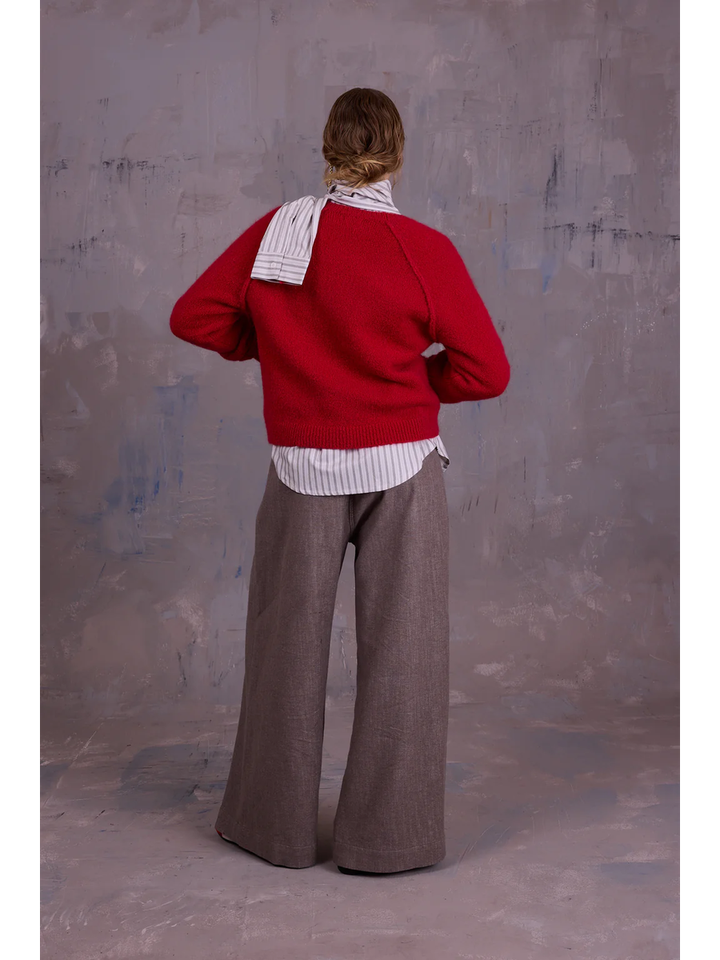 Donker beige wijde broek met bandplooi Freddy Nathalie Vleeschouwer 