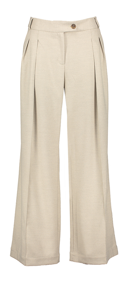 Beige lange wijde broek met plooi Cezar Nathalie Vleeschouwer 