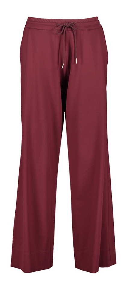 Bordeaux wijde broek met bandplooi in sweater stof Geano Nathalie Vleeschouwer 