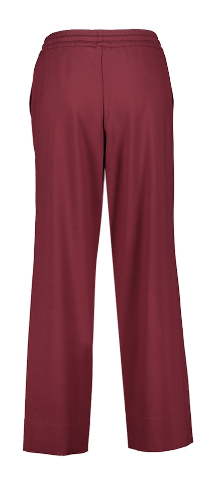 Bordeaux wijde broek met bandplooi in sweater stof Geano Nathalie Vleeschouwer 