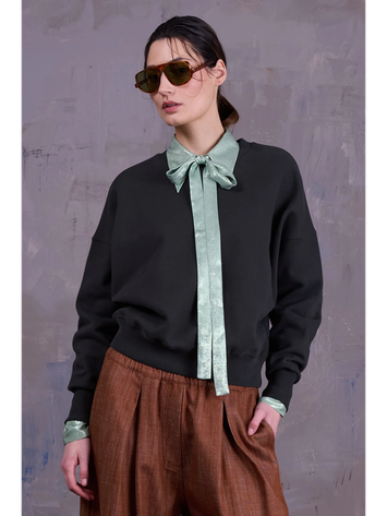 Donkergroene katoenen sweater met ronde hals Georgette Nathalie Vleeschouwer