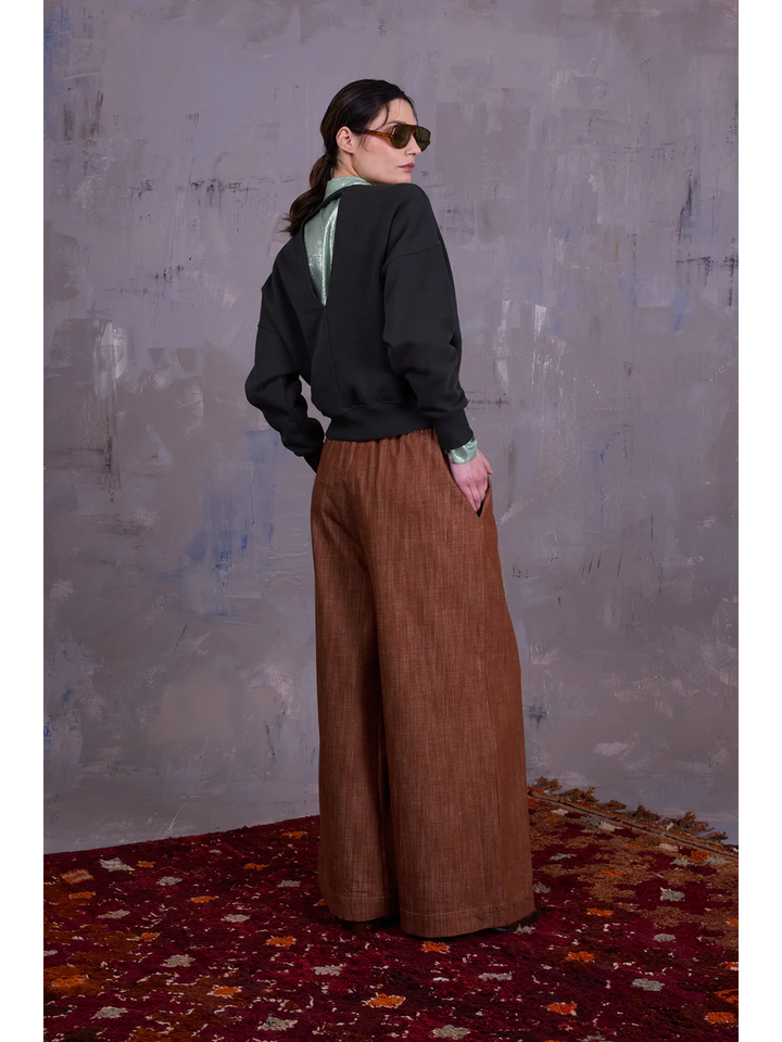 Donkergroene katoenen sweater met ronde hals Georgette Nathalie Vleeschouwer