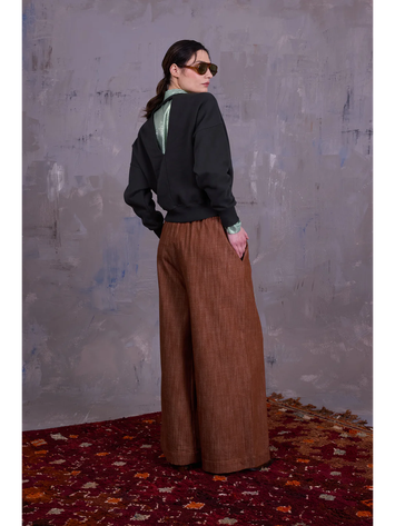 Donkergroene katoenen sweater met ronde hals Georgette Nathalie Vleeschouwer