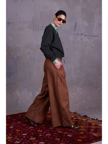 Donkergroene katoenen sweater met ronde hals Georgette Nathalie Vleeschouwer