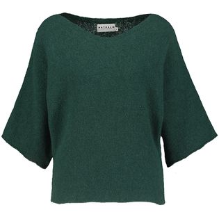 Nathalie Vleeschouwer Donkergroene pull met boothals en driekwart mouwen Abeno
