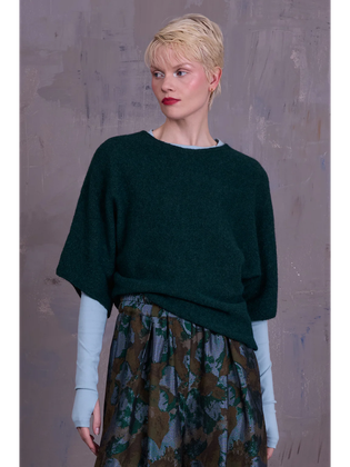Nathalie Vleeschouwer Donkergroene pull met boothals en driekwart mouwen Abeno