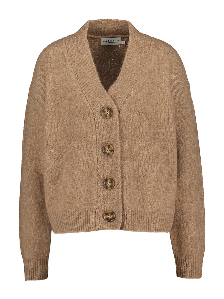 Camel kleurige gebreide gilet Gresa Nathalie Vleeschouwer 