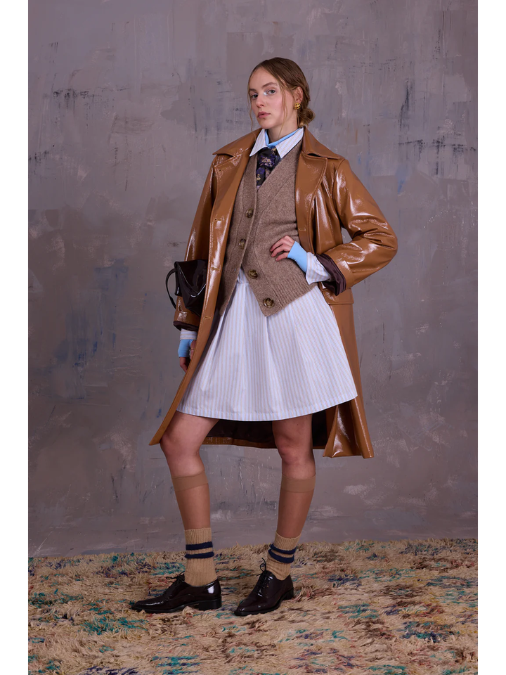 Camel kleurige gebreide gilet Gresa Nathalie Vleeschouwer 