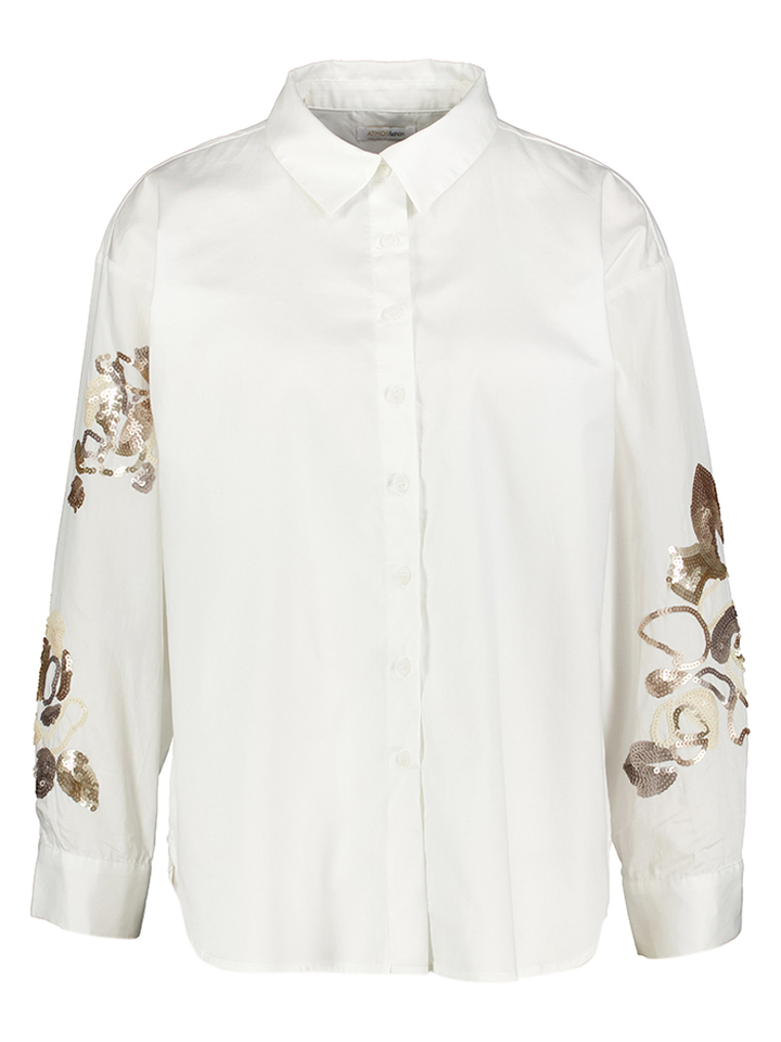 Witte katoenen bloes met beige pailetten detail Luus Atmos
