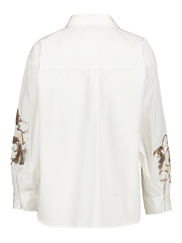 Witte katoenen bloes met beige pailetten detail Luus Atmos