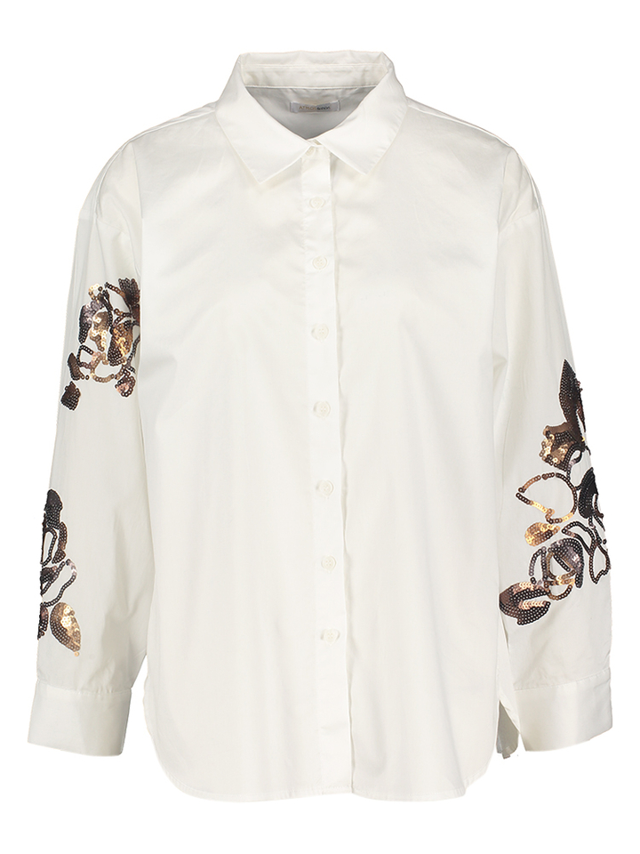 Witte bloe met cognac details aan de mouwen Luus Atmos 