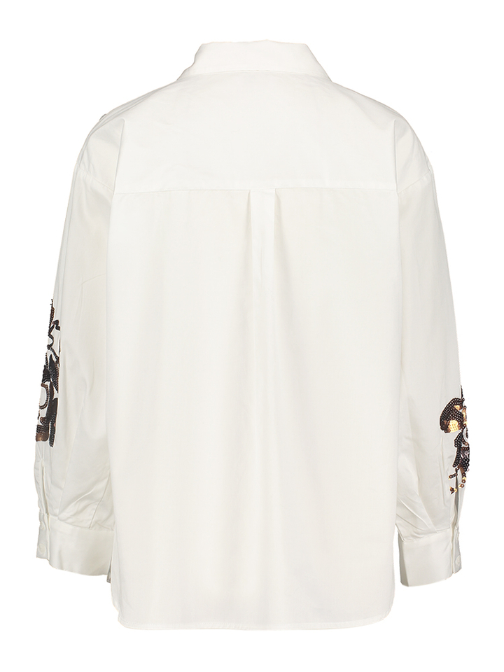 Witte bloe met cognac details aan de mouwen Luus Atmos 