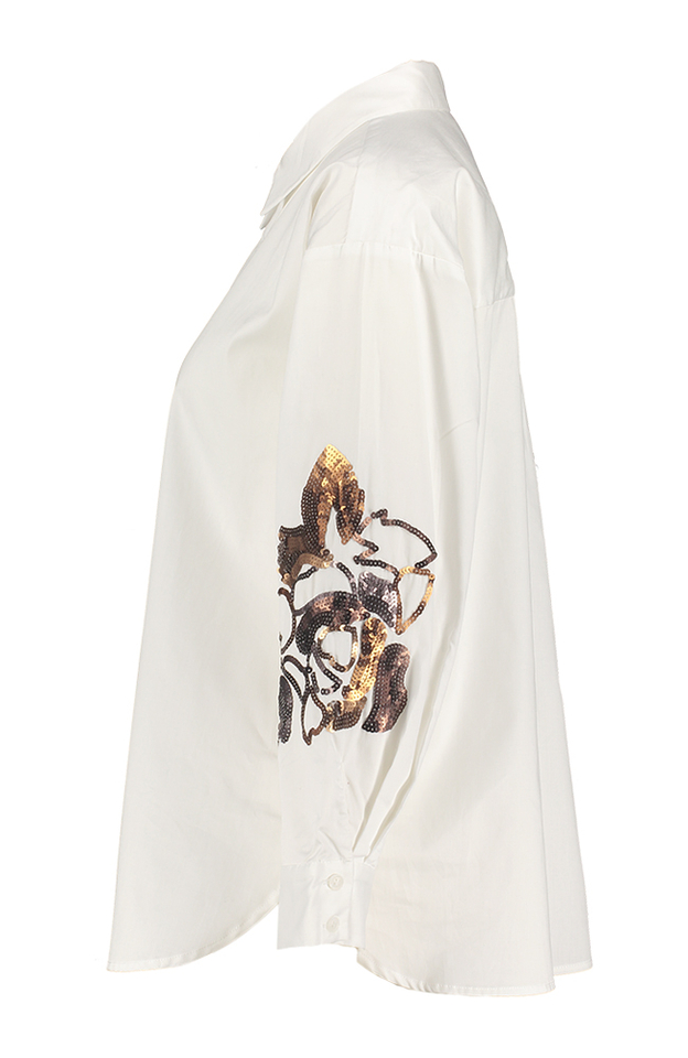 Witte bloe met cognac details aan de mouwen Luus Atmos 