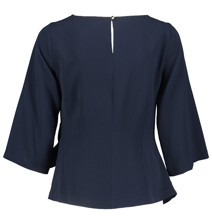 Donkerblauwe blouse met driekwart mouwen en strikdetail Massil Atmos