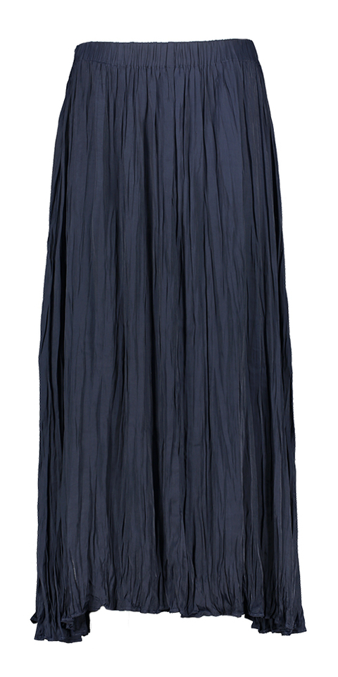 Donkerblauwe soepelvallende plooirok met elastiek Nimra Atmos
