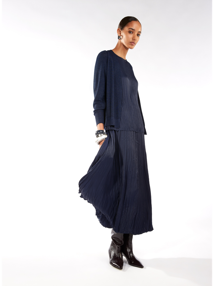 Donkerblauwe soepelvallende plooirok met elastiek Nimra Atmos