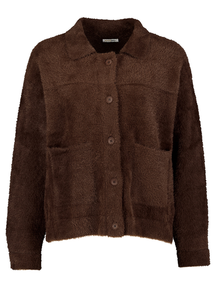 Bruine cardigan met zakken en knopen Taryn Atmos 