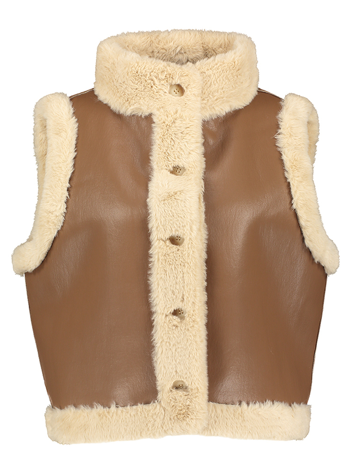 Omkeerbare kleurige bodywarmer in namaak leder Rae Atmos
