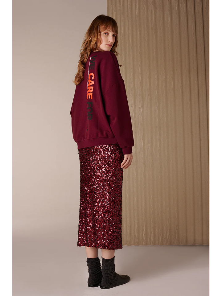 Bordeaux katoenen sweater met opdruk op de achterkant Ella Liv Bergen