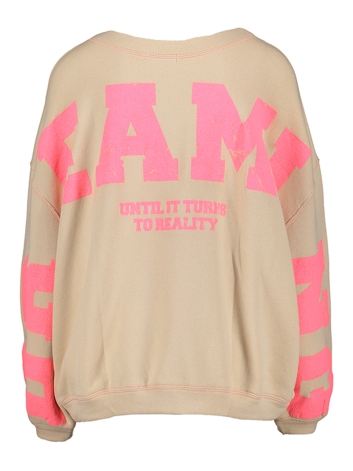 Beige sweater met roze opdruk op de achterkant Sky Dream Liv Bergen 