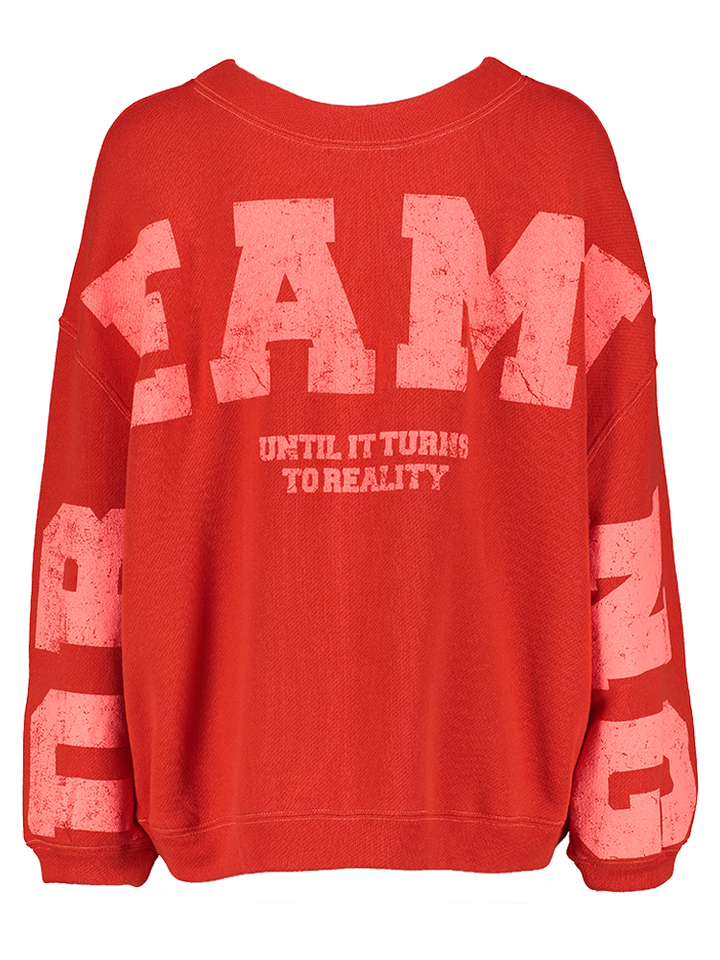 Rode sweater met roze opdruk op de achterkant Sky Dream Liv Bergen