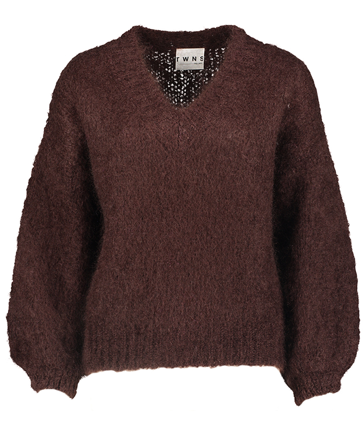 Chocolade trui met v-hals en lange mouwen Engelwood Twns