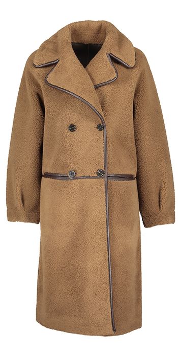 Donkerbruine fluffy lange mantel Tilda Oakwood