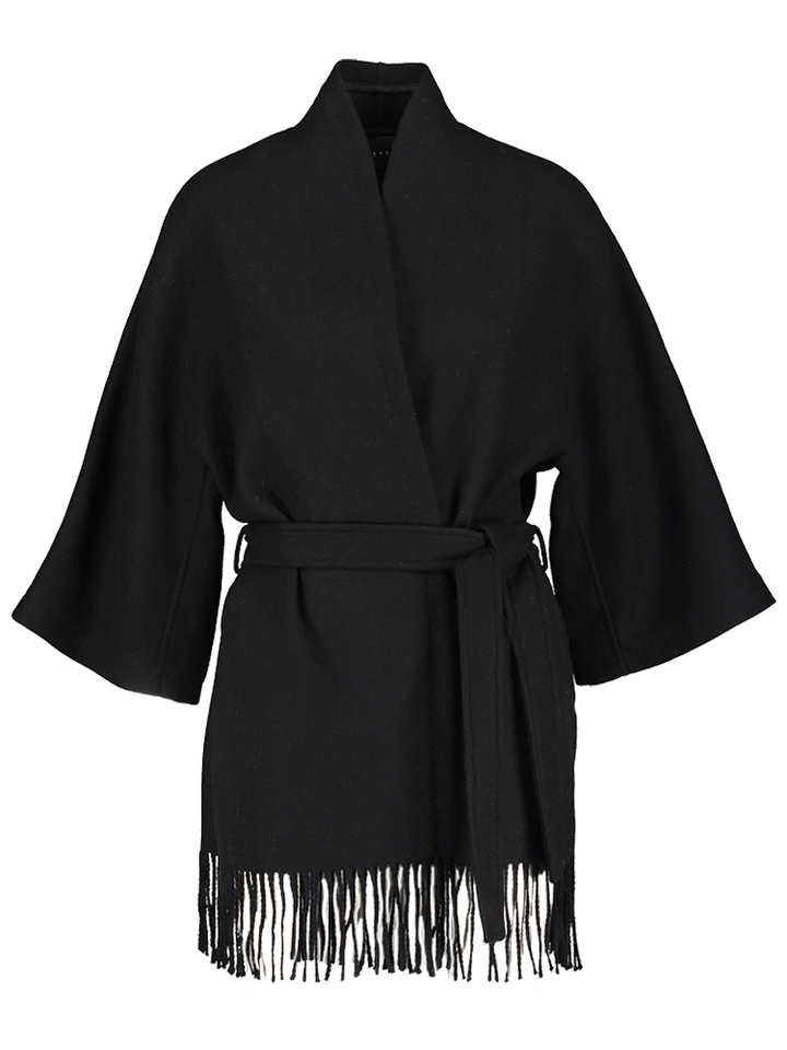 Zwarte korte wollen mantel met lint Akila Christian Aks