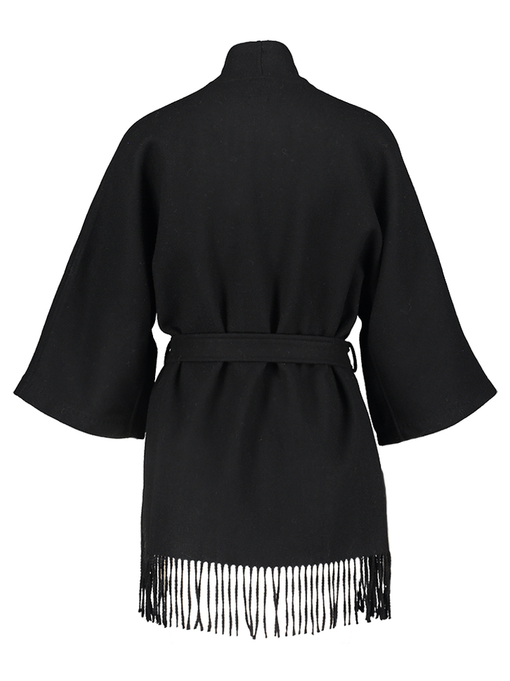 Zwarte korte wollen mantel met lint Akila Christian Aks